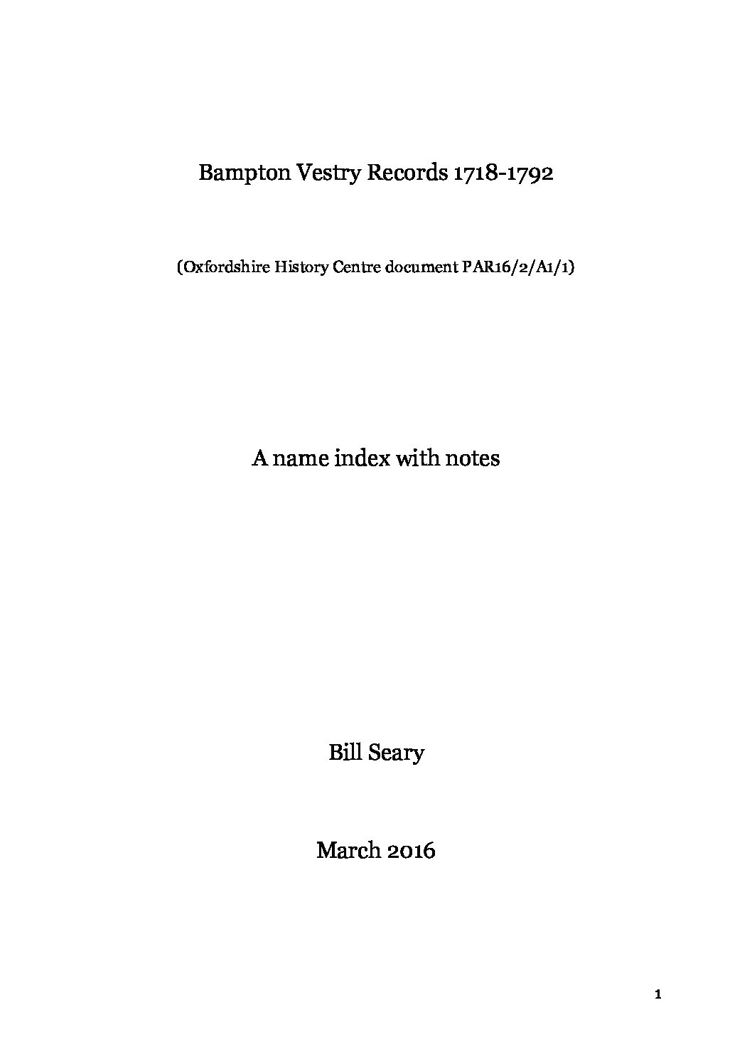 Bampton Vestry Records 1718-1792